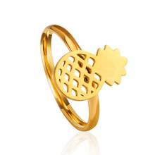 Luxukisskids nova moda bonito anel abacaxi simples engraçado esboço anéis de frutas anéis de aço inoxidável feminino jóias presente de festa 2024 - compre barato