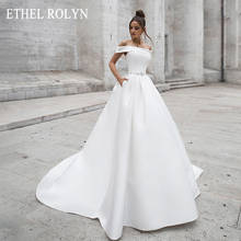 Etheel ROLYN-vestidos De novia De satén con cuello barco y mangas, traje De novia con botones y cordones, 2021 2024 - compra barato