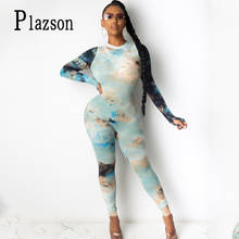 Streetwear tie-dye impressão sexy bodycon macacão feminino 2021 manga longa macacão magro macacão feminino 2024 - compre barato