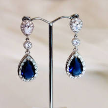 Классические серьги-капли с синим камнем для женщин, свадебные ювелирные изделия серебряного цвета с кубическим цирконием, трендовые свисающие серьги с бриллиантами Y4Q456 2024 - купить недорого