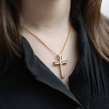 Novidade 585 colar de cruz em ouro rosado pingente de cruz para mulheres meninas zircônia cúbica clara corrente de ligação cabo joias 20 polegadas hgp410 2024 - compre barato