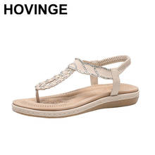 Hovinge moda feminina tanga sandálias t-tipo aberto dedo do pé strass fundo plano sandálias romanas 2019 verão flip flop sapatos 2024 - compre barato