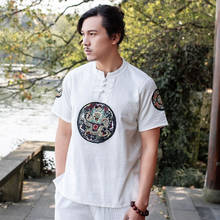 Estilo chinês tradicional bordado solto blusa fanfu roupas dos homens do vintage tang terno oriental t camisa kung fu t topos roupas 2024 - compre barato