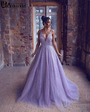 Sexy V-neck Spaghetti Strap Prom Dresses 2022 Lavender Sleeveless Beading Lace Backless Party Prom Gown Long robe de soiree 2024 - buy cheap