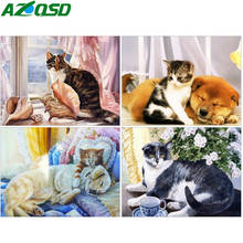 Azqsd pintura por números gato pintura à mão kit lona cor por número animal diy pintura a óleo arte da parede decoração casa presente 2024 - compre barato