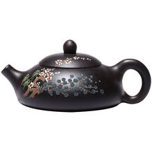Bule de chá yixing roxo argila, bule para chá xerva minério, chaleira preta de flor de ameixa artesanal, butique personalizado 150ml 2024 - compre barato