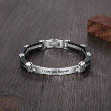 Pulseira de prata com nome ajustável e gravada, para homens, bracelete de corrente manual de aço inoxidável, preto 2024 - compre barato
