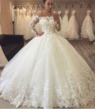 Luxury Ball Gown Wedding Dresses Bridal Gowns Off shoulders 3D Floral Flowers Illusion Long Sleeves Lace vestidos de novia 2024 - buy cheap