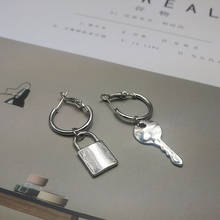 Korea Creative Minimalist Metal Geometric Circle Asymmetric Dangle Earring Punk Fashion Key Lock Earrings For Women Jewelry Gift 2024 - buy cheap