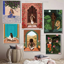 Абстрактный модный плакат для йоги для девочек, домашний декор, леопард, тигр, винтажное настенное искусство, модульные плакаты и принты, Картина на холсте 2024 - купить недорого