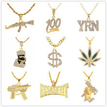 Free Fan 2019 Hip Hop Jewelry Women Men Gold Long Chain Necklaces Unisex Hiphop Bling Gun Dollar Leaf Pendant Necklace Gift 2024 - buy cheap