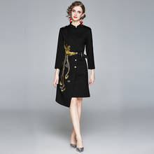 Vestido de fiesta Vintage con bordado de Fénix para mujer, vestido negro elegante de primavera, a media pierna, 2021 2024 - compra barato