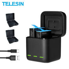 Telesin multifuction 3-way carregador de bateria caixa de carregamento de armazenamento com 2 bateries para gopro hero 10 9 acessórios da câmera de ação 2024 - compre barato