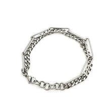 Dupla camada de aço inoxidável link curb chain achates pulseiras cor prata oval para mulheres moda masculina jóias, 1 peça 2024 - compre barato