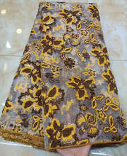 Tela de encaje de tul africano, tejido bordado jacquard de 5 colores (5 yardas por unidad), color café y amarillo, tela con encaje de rojo francés para vestido FHS040 2024 - compra barato