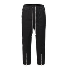 High Street Drawstring Ankle Zipper Cargo Pants Mens Straight Zipper Pockets Straight Black Trousers Loose Hip Hop Track Pants 2024 - buy cheap