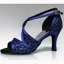 Sapatos de dança profissional, azul/preto/vermelho, com glitter, tamanho 4-12, para salto de salto, salsa, ritmos latinos, 8cm 2024 - compre barato