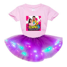 Meninas conjuntos de roupas 2 pçs casual me contro te meninas define princesa luz led tutu vestido + t camisa 2020 roupas traje verão algodão 2024 - compre barato