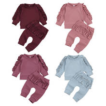 Moda bebê recém-nascido meninas 2 peças conjunto de roupa manga longa plissado topo + calças conjunto para crianças meninas 2024 - compre barato