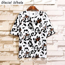 Glaalwhale-Camiseta de algodón con estampado de leopardo para hombre, ropa informal japonesa de gran tamaño, Hip-Hop, de verano 2024 - compra barato