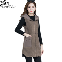 UHYTGF Imitate Lambswool Autumn Winter Vests For Women Hooded Casual Short Jacket Sleeveless Warm 5XL Plus Size Waistcoat 1937 2024 - buy cheap