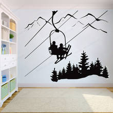 Adesivo de parede esqui elevador cadeira montanha pinheiro árvore decalque da parede esportes inverno decoração da parede declive arte mural hj1083 2024 - compre barato