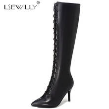 Lsewilly women's Size 32-48 2019 Top Quality Knee High Boots Women Shoes Woman Thin High Heel Shoelaces Shoes Woman Boots K130 2024 - buy cheap