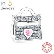 Fc jewelry pingentes originais para bracelete, bolsa em prata esterlina 925, rosa, contas de cristal, para meninas 2024 - compre barato