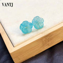 VANTJ Natural Amazonite Flower Stud Earring Sterling 18k Gold Real 750 Simple Elegant Fine Jewelry For Women Lady Gift Box 2024 - buy cheap