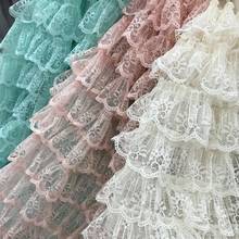 1 Yard Ivory White / Mint Green / Peach Pink Ruffled Lace Fabric Layered Gauze Lace Scalloped Edging Pleated Fabric For Tutu 2024 - buy cheap