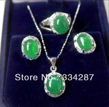 lady's fine 18K green jade CZ earring pendant ring #7,8,9 set 2024 - buy cheap