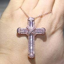 Classical New Sparkling Luxury Jewelry Unique 925 Sterling Silver&Rose Gold Fill Cross Pendant 5A CZ Women Bridal Necklace Gift 2024 - buy cheap