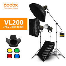 Godox-Luz LED continua VL200 para estudio, 200W, 5600K, versión en blanco, Softbox de rejilla de 70x100cm, soporte de luz de 2,8 m, 3 uds. 2024 - compra barato