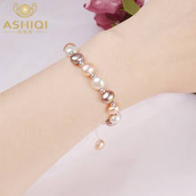 Ashiqi pulseira de pérola barroca natural 8-9mm, feminina, prata esterlina 925, joia para presente 2024 - compre barato