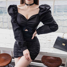 Новое поступление, модные комплекты в Корейском стиле для женщин, темпераментная мини-юбка-карандаш и короткая черная винтажная рубашка, сексуальный комплект из двух предметов 2024 - купить недорого