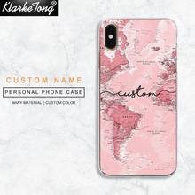 Funda de teléfono personalizada con mapa del mundo rosa, carcasa de TPU suave para iPhone 12 Mini pro 11 7 8 Plus Xs Max 6s Plus Xr Se2020, bricolaje 2024 - compra barato