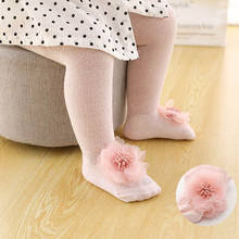 Meia-calça respirável para meninas, meia-calça de malha para bebês, com laço e flor, para crianças pequenas 2024 - compre barato