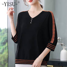 YISU Women Casual Middle sleeve Sweater Pullover Tees Summer O-Neck Stitching color Slim Knitted pullover Loose Thin T-shirt 2024 - buy cheap