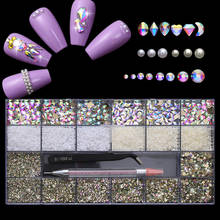 Swiovsky-diamantes de imitación de Cristal AB 3D para decoración de uñas, 12 cuadrículas de Cristal AB 3D, cristal plano, piedras de cristal de forma elegante para decoraciones de uñas artísticas 2024 - compra barato