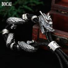 100% real S925 sterling silver personalized jewelry Thai silver classic retro gossip dragon thick stretch leather men' 2024 - buy cheap