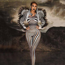 Dia das bruxas Mulheres Nightclub Role Playing Traje Zebra padrão Trecho Macacão Jumpsuits Collant Traje Cosplay Partido Mostrar Desgaste 2024 - compre barato