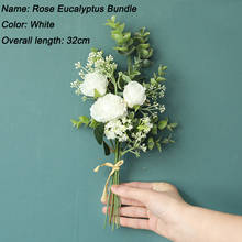 Artificial Rose with Eucalyptus Leaf Bouquet for Home Decoration Fake Silk Flower Wedding Bouquet Bride Flower DIY Garland 2024 - buy cheap