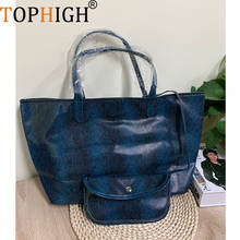TOPHIGH Newly Snake Blue Bag For women 2021 Shopping Bag Portable Large Capacity Tote Bag Shoulder Ostrich Casual Bags Original 2024 - buy cheap