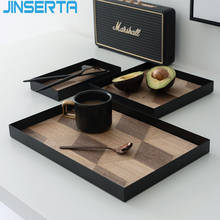 JINSERTA Metal Serving Tray Rectangle Dessert Fruit Cake Bread Snack Plate with Wood Plate Home Restaurant Hotel Bar Decor Tray 2024 - buy cheap