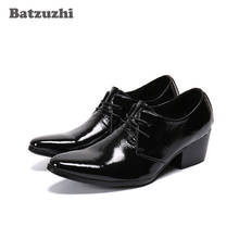 Batzuzhi-Botas de cuero hechas a mano para Hombre, botines de piel auténtica con punta puntiaguda, con cordones, tacones de 6,5 cm, color negro, EU38-EU46 2024 - compra barato