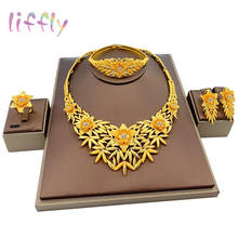 African Bridal Dubai Gold Jewelry Sets for Women Charm Indian Necklace Bracelet Ring Earrings Nigeria Wedding Jewelry Set 2024 - buy cheap