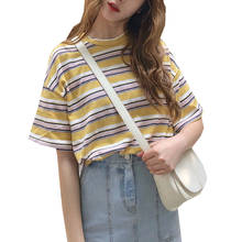 Harajuku полосатая футболка женская летняя футболка с коротким рукавом с круглым вырезом повседневная женская футболка Топы Harajuku женские футболки базовый Свободный Топ 2024 - купить недорого