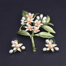 American fashion ladies Brooch Vintage orange flower freshwater pearl antique baking varnish retro earring Brooch Pin 2024 - buy cheap