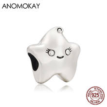 Anomokay New Arrivals Lovely Smile Five-pointed Star Silver Charm fit Bracelet Necklace Sterling 925 Silver Pentagram Bead 2024 - buy cheap