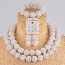 Conjunto de joyería de collar africano para mujer, cuentas de perlas de imitación blancas, boda nigeriana, FZZ04 2024 - compra barato